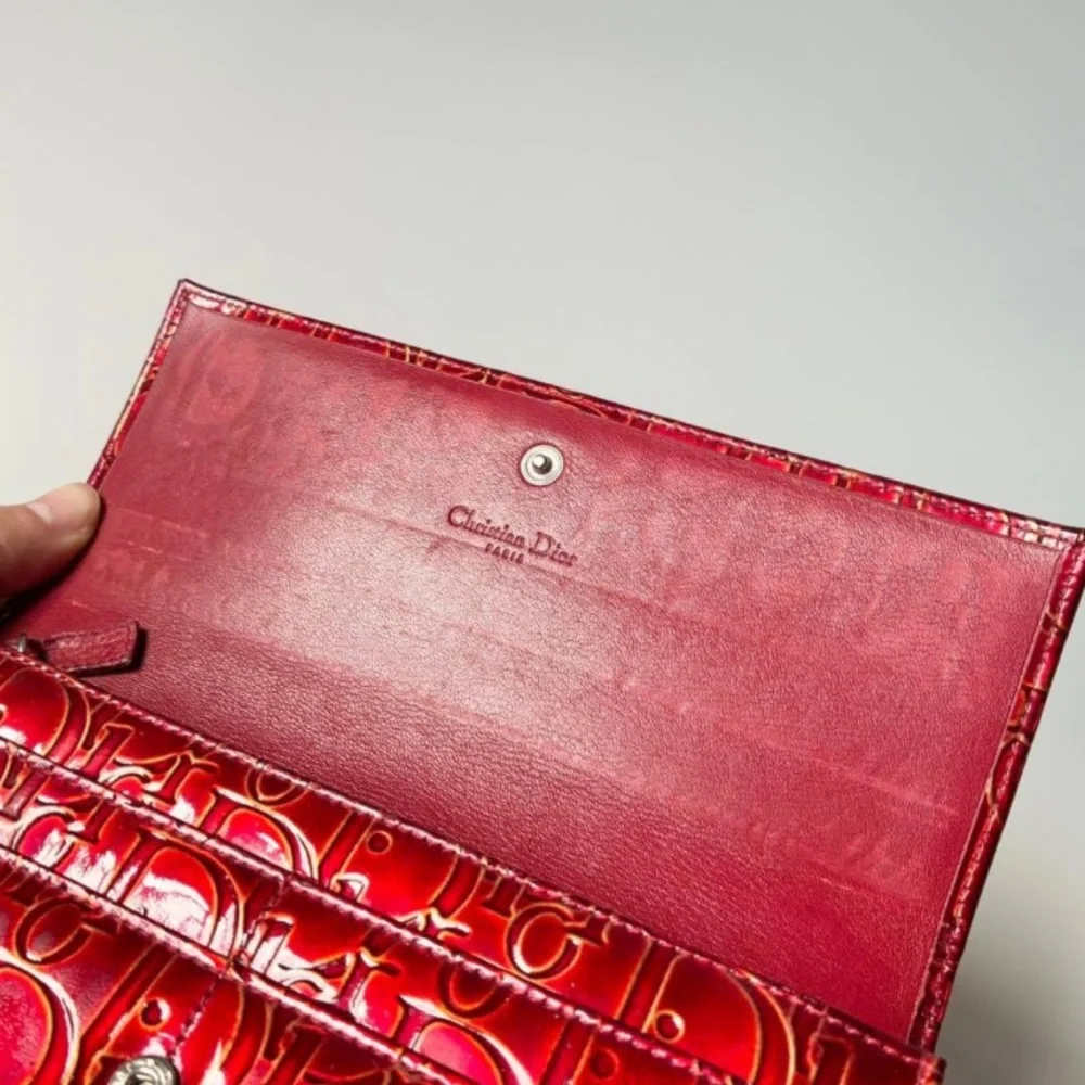 Dior Red Embossed Patent Leather Continental Wallet